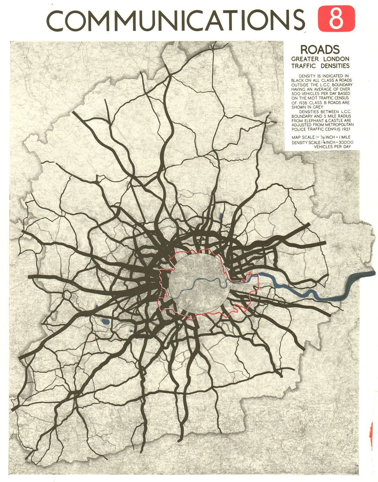 GREATER LONDON. Road traffic densities in 1938. ABERCROMBIE 1944 old map